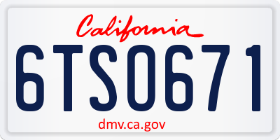 CA license plate 6TSO671