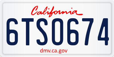 CA license plate 6TSO674