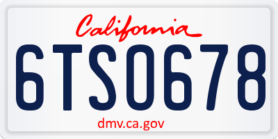 CA license plate 6TSO678