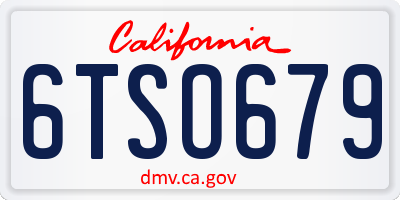 CA license plate 6TSO679