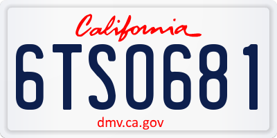 CA license plate 6TSO681