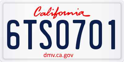 CA license plate 6TSO701