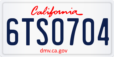 CA license plate 6TSO704