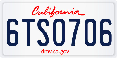 CA license plate 6TSO706