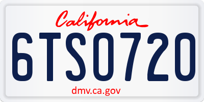 CA license plate 6TSO720