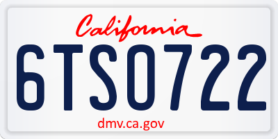 CA license plate 6TSO722