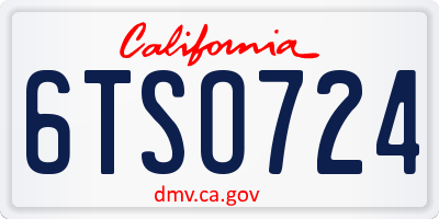 CA license plate 6TSO724