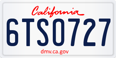 CA license plate 6TSO727