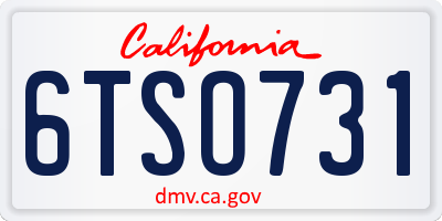 CA license plate 6TSO731
