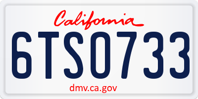 CA license plate 6TSO733