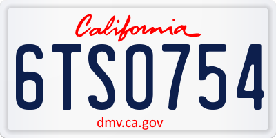 CA license plate 6TSO754