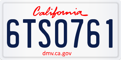 CA license plate 6TSO761