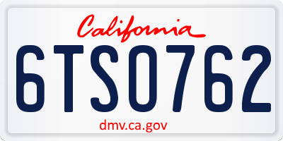 CA license plate 6TSO762