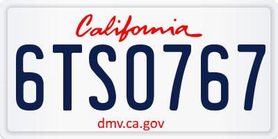 CA license plate 6TSO767