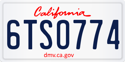 CA license plate 6TSO774