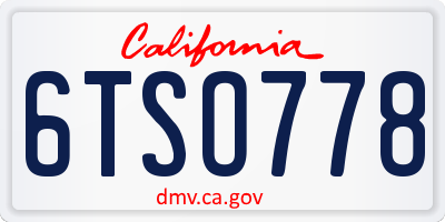 CA license plate 6TSO778
