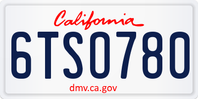 CA license plate 6TSO780