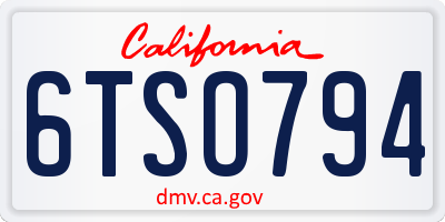 CA license plate 6TSO794
