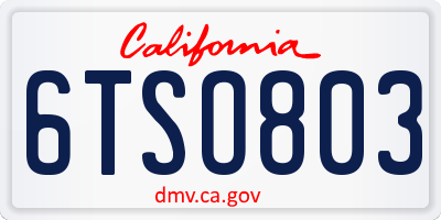 CA license plate 6TSO803