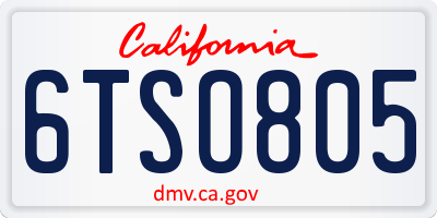 CA license plate 6TSO805