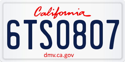 CA license plate 6TSO807