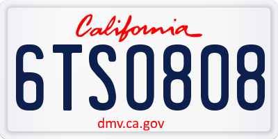 CA license plate 6TSO808