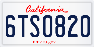 CA license plate 6TSO820