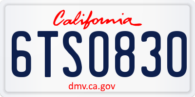 CA license plate 6TSO830