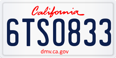 CA license plate 6TSO833