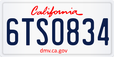 CA license plate 6TSO834