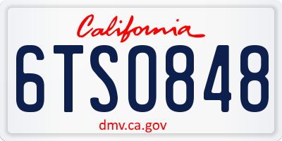 CA license plate 6TSO848