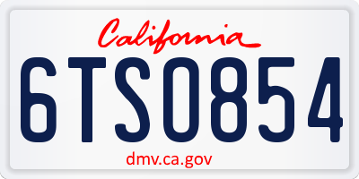 CA license plate 6TSO854