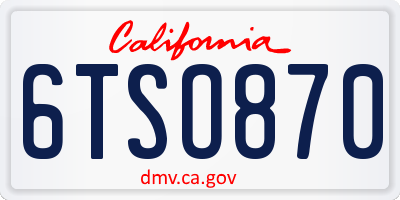 CA license plate 6TSO870