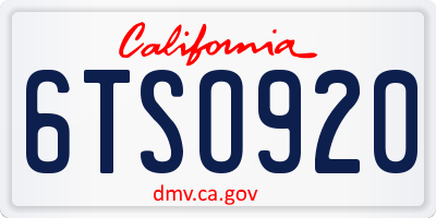CA license plate 6TSO920
