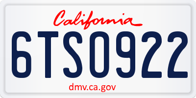 CA license plate 6TSO922