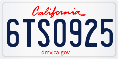 CA license plate 6TSO925