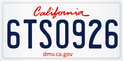 CA license plate 6TSO926