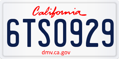 CA license plate 6TSO929
