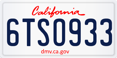 CA license plate 6TSO933