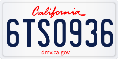 CA license plate 6TSO936