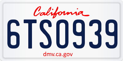 CA license plate 6TSO939