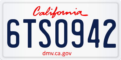 CA license plate 6TSO942