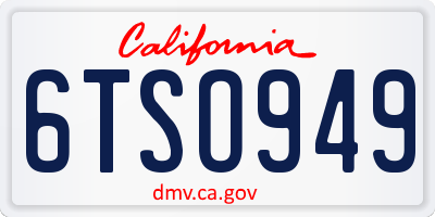 CA license plate 6TSO949