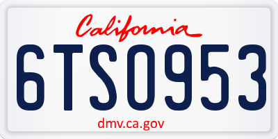CA license plate 6TSO953