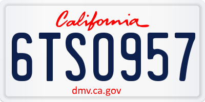 CA license plate 6TSO957