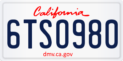CA license plate 6TSO980