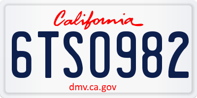 CA license plate 6TSO982