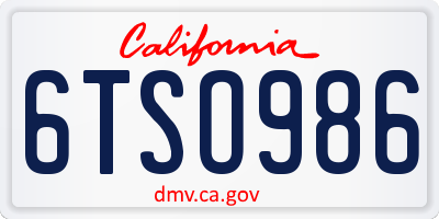 CA license plate 6TSO986