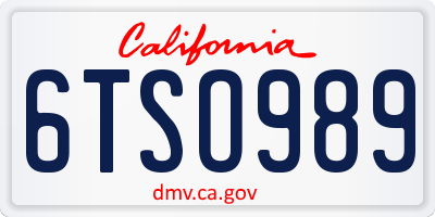 CA license plate 6TSO989