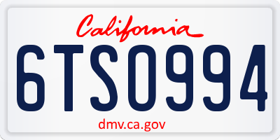 CA license plate 6TSO994